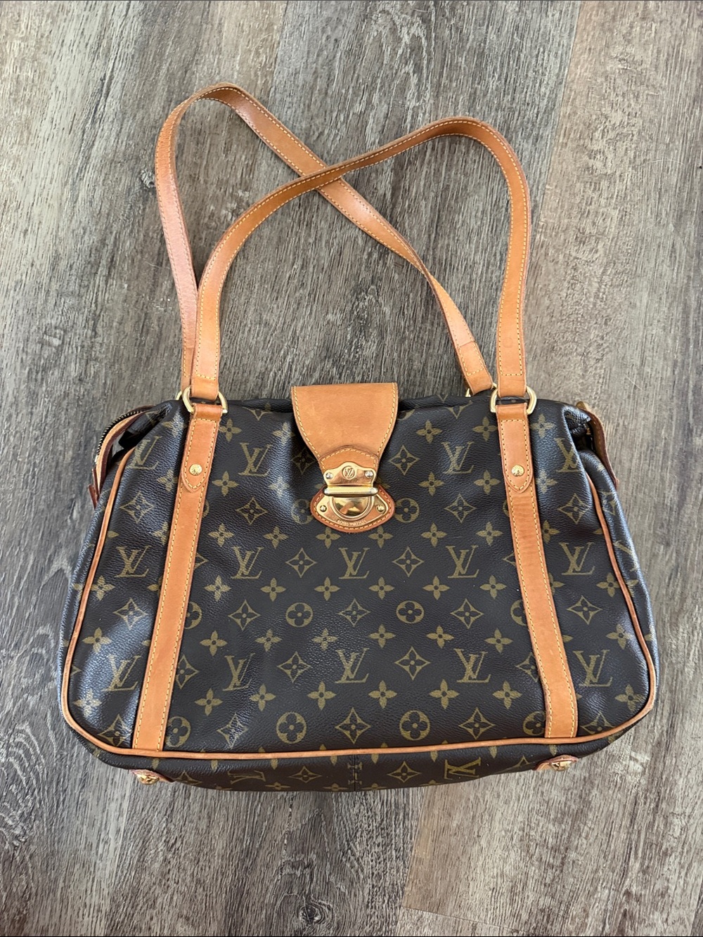Louis Vuitton Monogram Canvas Shoulder Bag in Brown and Tan